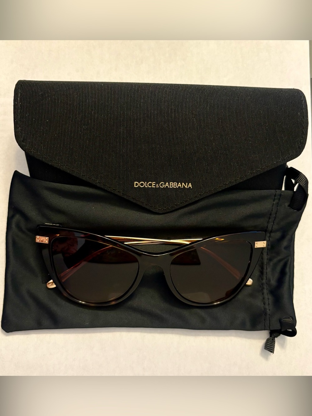 Dolce & Gabbana Tortoiseshell Cat-Eye Sunglasses with Gold Temples